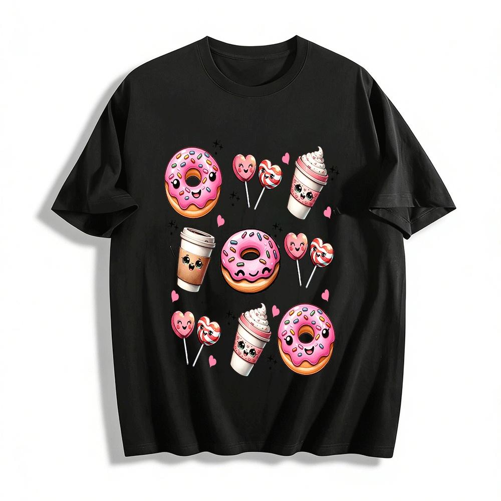 

Kawaii Donut Lollipop Coffee Print Casual T-Shirt Pure cotton T-shirt XXS