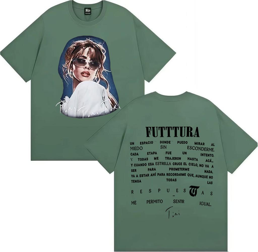 Summer Hot Singer TINI Futttura Album Pop Music Gothic Tops Double Sided Print Loose Short Sleeve Tshrit Mens Oversized Clothes