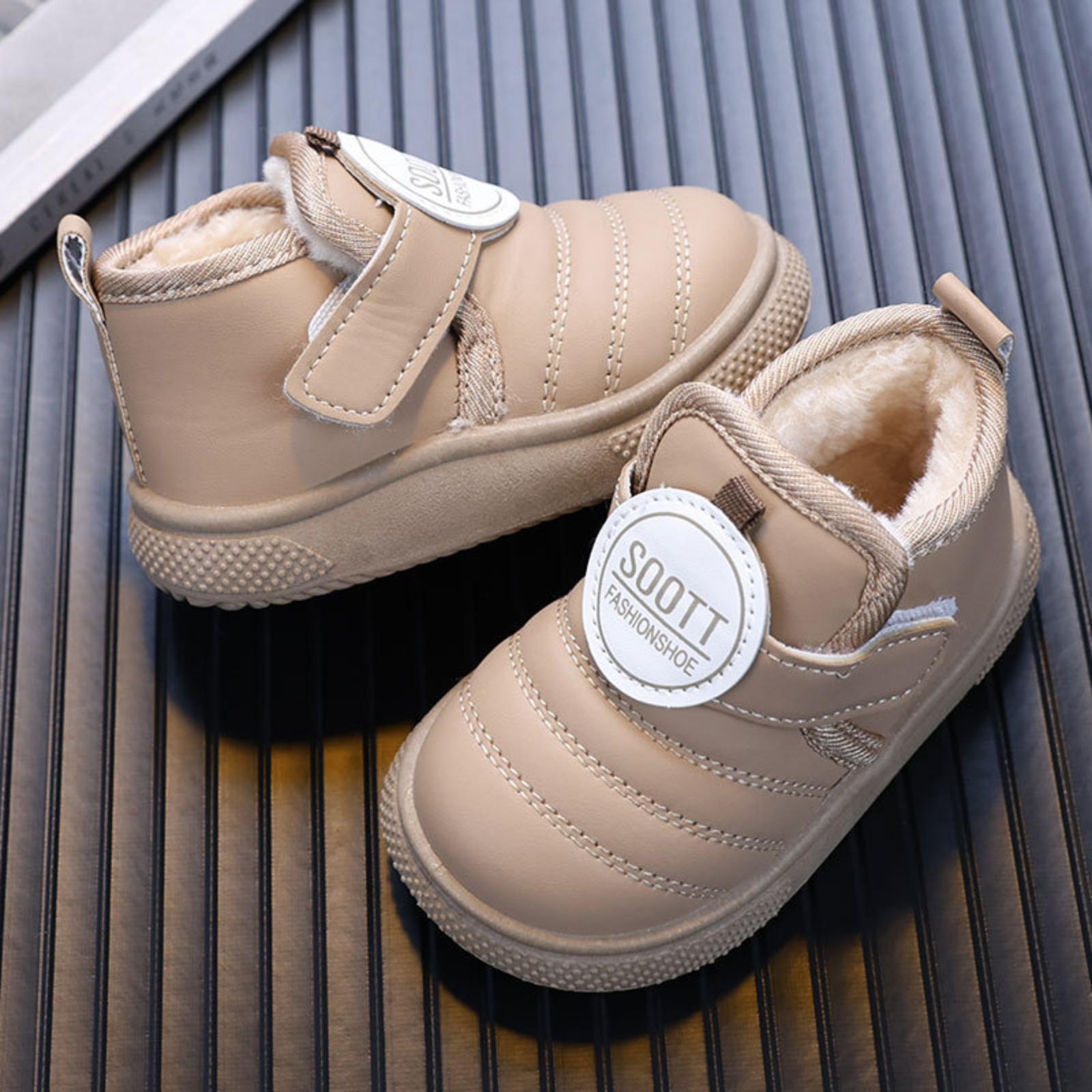 

Boys Winter Fleece-Lined Thermal Children s Thickened Leather Upper Short Boots Baby Walking Shoes - Snow Boots 29 хакі