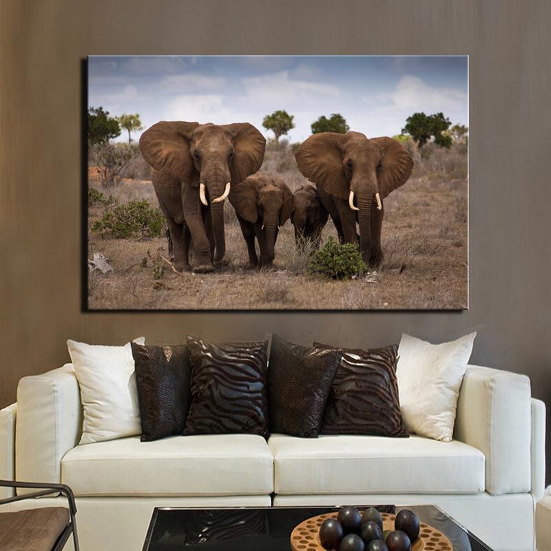 Die afrikanische Grasland-Landschaft, Poster und Drucke, Wandkunst, Leinwand, Malerei, Wanddekoration, Bilder der Familie der Elefanten