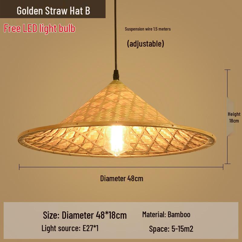 Retro Chinese Bamboo Pendant Light: Nostalgic Straw Hat Design for Hot Pot and Local Cuisine Restaurants