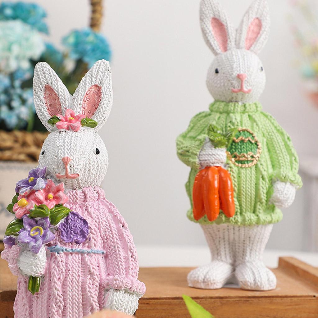 Rabbit Statue Easter Figurines Hold Carrot Small Spring Rabbit Sculpture For Desk Entryway Office Shops Living Room Bedroom