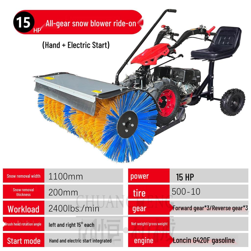 Compact Hand-Push Snow Sweeper for Efficient Road and Community Snow Removal