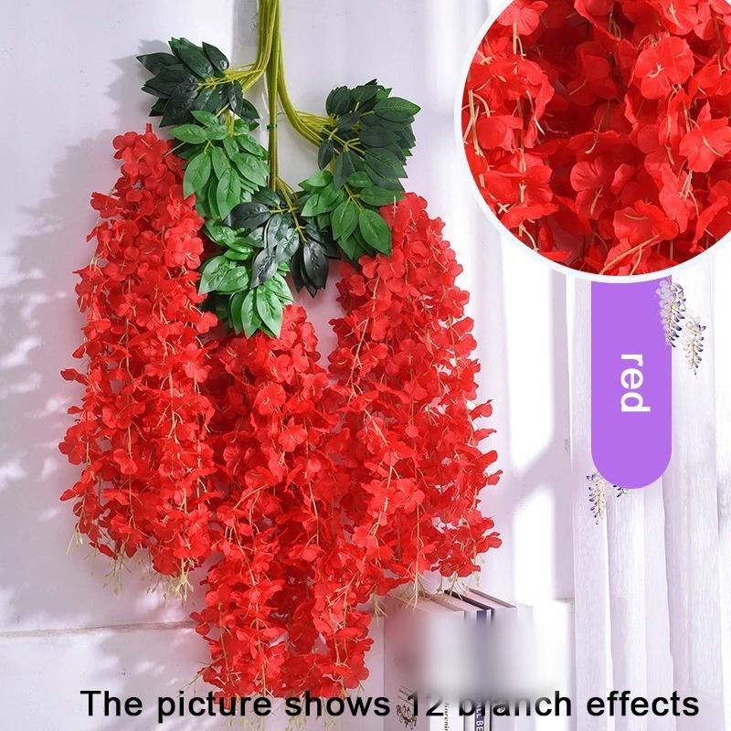 12pcs Fashion Wisteria Artificial Flowers Vine Wreath Wedding Arch Decoration Leaf Rattan Trailing Silk Flower Ivy Wall Decor
