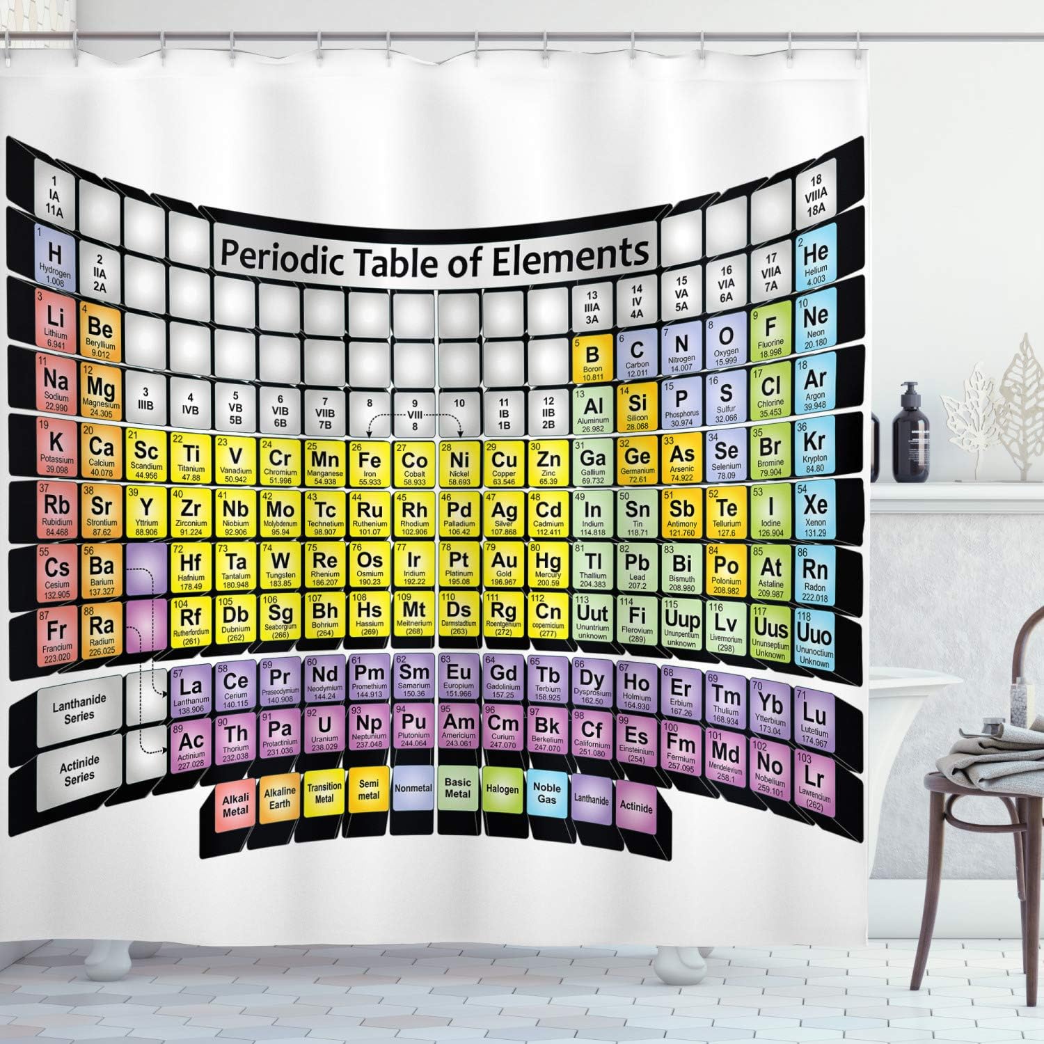 

Periodic Table Shower Curtain Science Education Design Chemistry Theme Bathroom Decor Waterproof Fabric Educational Gift W60H190(CM)-1 Pcs