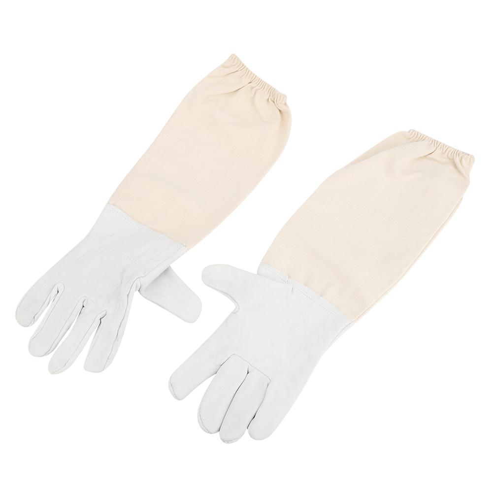 Goatskin  Leather Canvas Bee Gloves Anti Bee Anti Sting Long Sleeves Professional Apiculture Protective Equipment(XL )