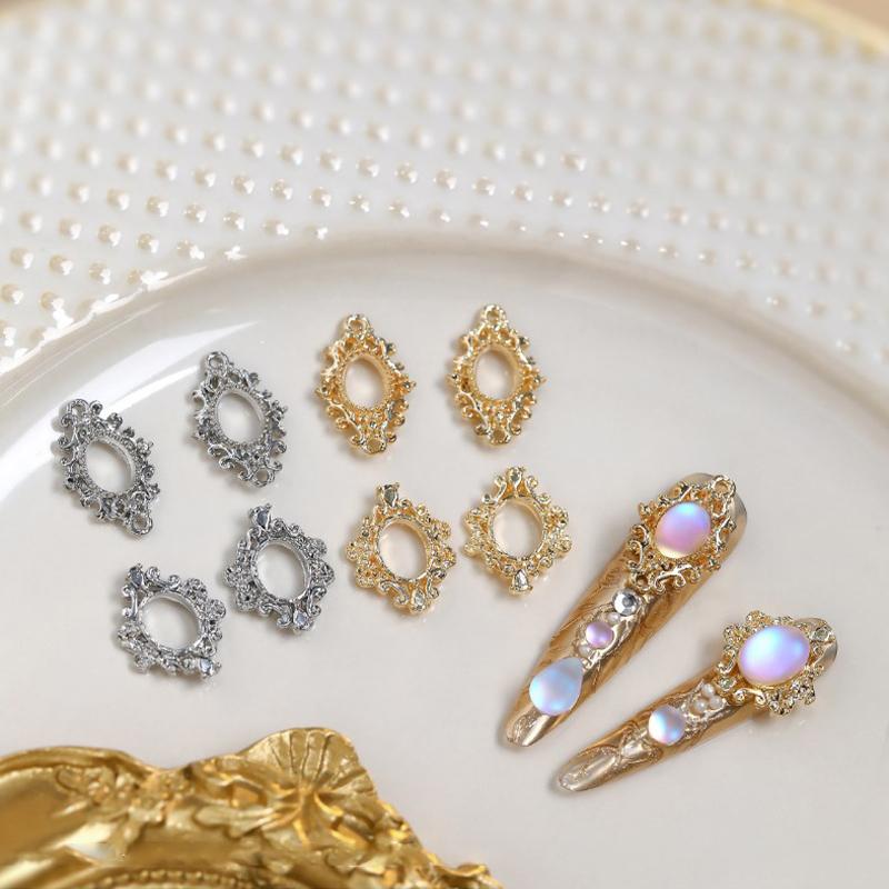 5Pcs Nail Accessory Metal Diamond Holder Retro Light Luxury Three-Dimensional Gold Silver Nail Drill Alloy Base Decoration