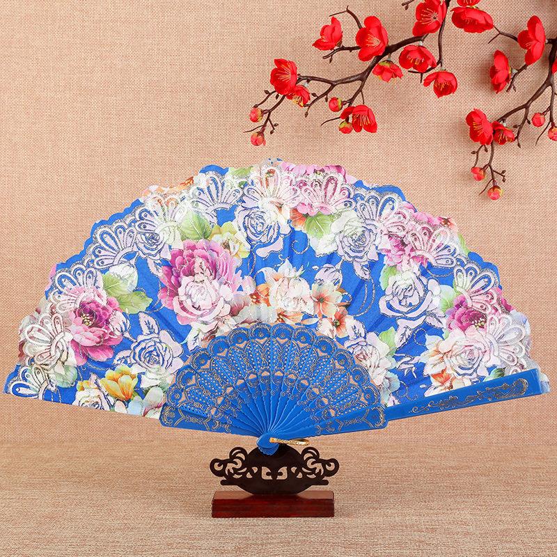 1PC Silk Fan Decoration Fans Floral Pattern Dance Tassel Vintage Folding Fan Hand Fan