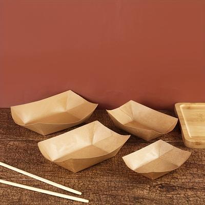 100 Pcs Disposable Kraft Paper Coated Boat Boxes - Ideal for Packing Fried Chicken, Popcorn, Fried Snacks, Etc