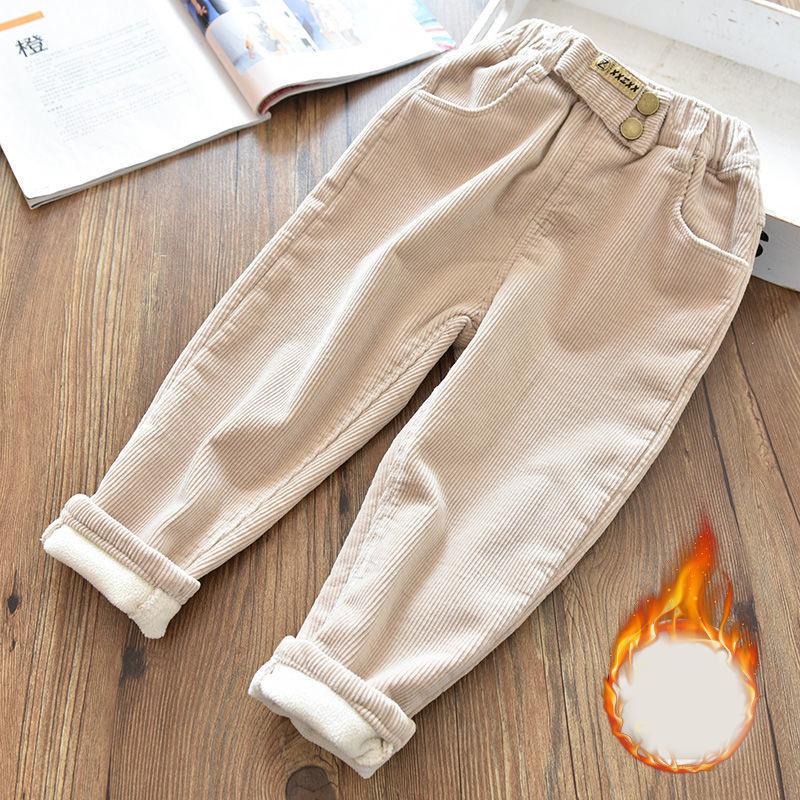 Kids Warm Pants Boy Girls Autumn Winter Corduroy Thick Outer Wear Sports Trousers 1-9Y Children Clothes Casual High Waist Pants