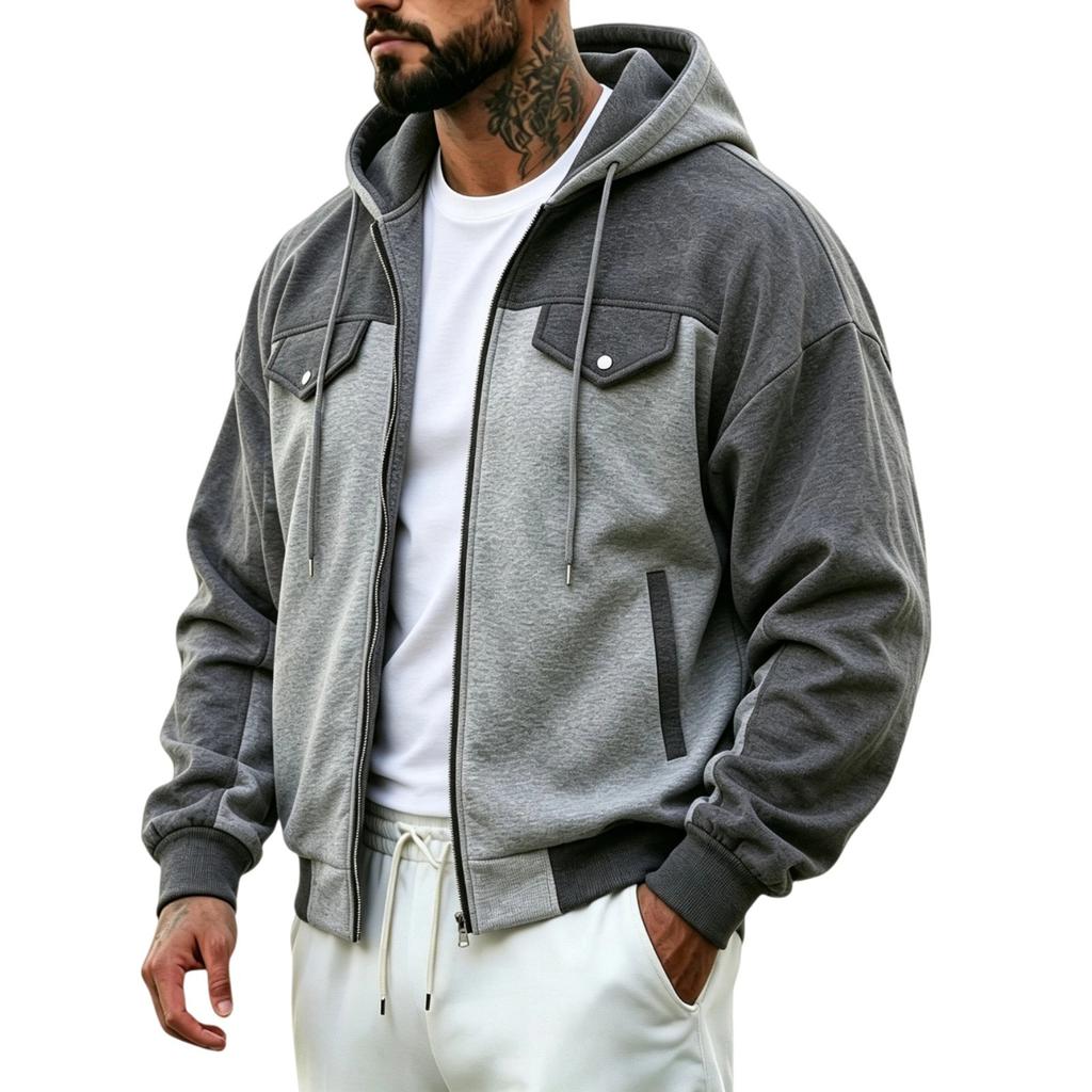 Herren Farbblock Reißverschluss Kapuzenjacke Lässig Sportlich