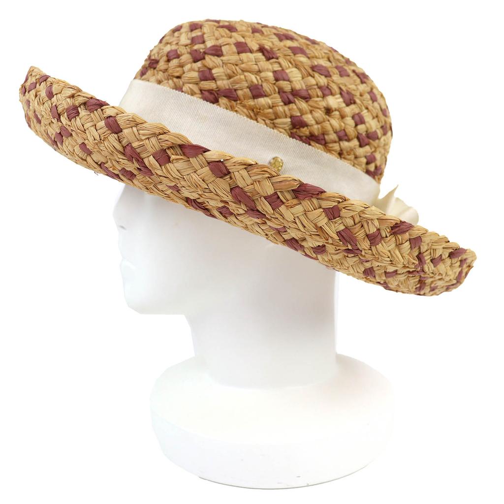 Great HELEN KAMINSKI hat Logo Metal Ribbon Straw Hat Beige Raffia Women Used