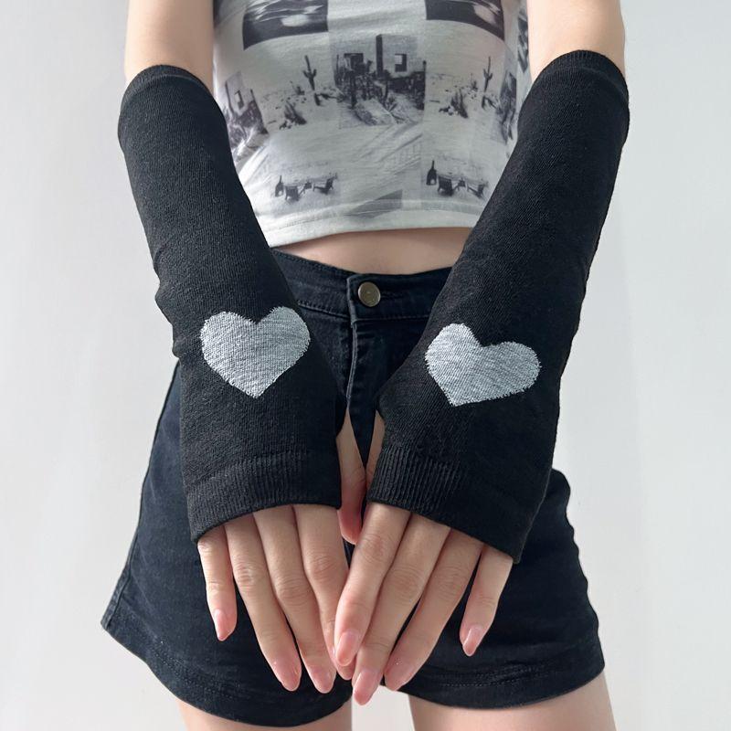 

Y2g Нарукавники Гяру Субкультура Перчатки Аниме Косплей Три Пальца Девушка Любовь Вязаные Шерстяные Рукава Black long Heart All yards