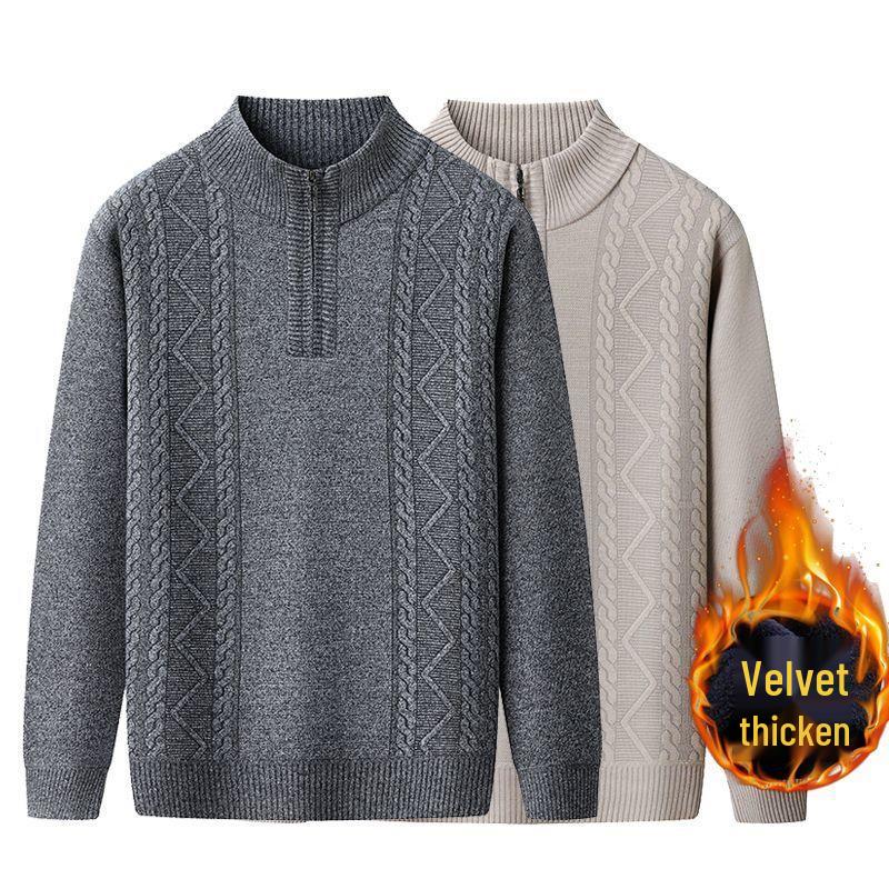 Men's High Neck Half-Zip Fleece Sweater – Trendy, Thick Knitwear for Autumn & Winter