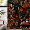 1pc Vintage Flower Printed Waterproof Shower Curtain With 12 Plastic Hooks, Bathroom Divider, Bathroom Decor Window Curtain