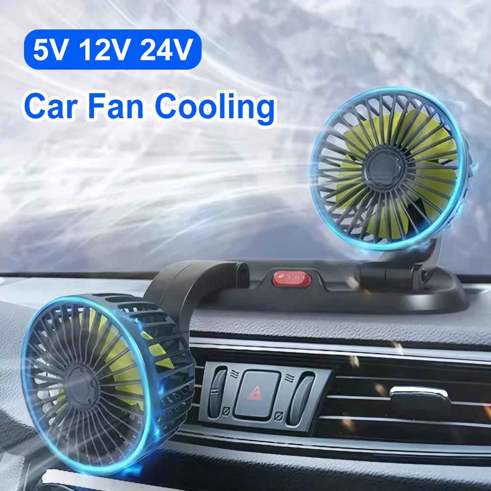 Adjustable Dual Head Car Fan Cooling Air Fan Automobile Vehicle Fan for Car Truck SUV RV