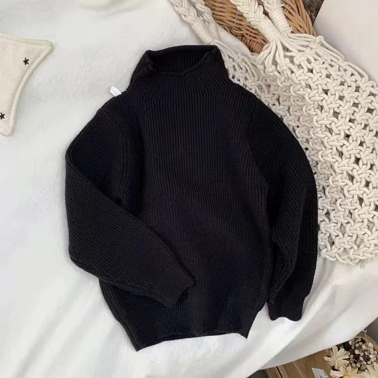 

Готовый сток: Корейский детский однотонный вязаный свитер с полувысоким воротником для мальчиков и девочек - весна/осень 90 чёрный