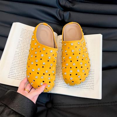 Moda de Alta Gama Chanclas Semi-abiertas con Pedrería Baotou para Mujer Primavera y Verano 2025 Calados Slip-on Suela Blanda Slip-ons