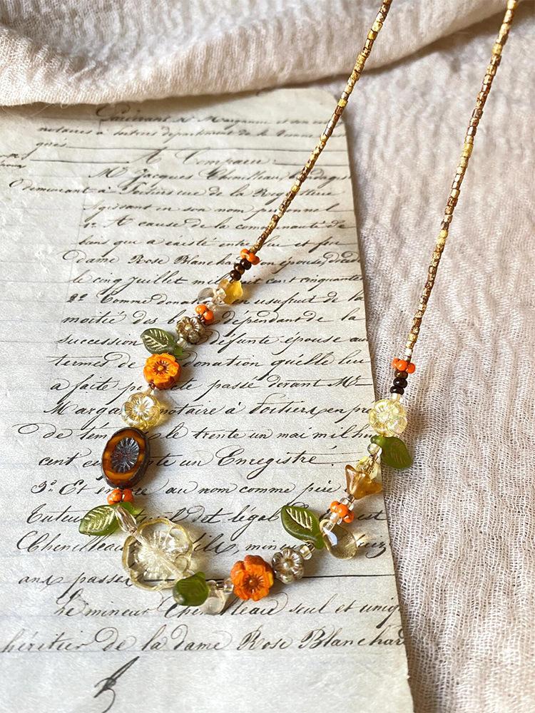 Hawaiian Style Colorful Plant Flower Czech Bead Pendant Acrylic Summer Collarbone Chain Women's Party Gift