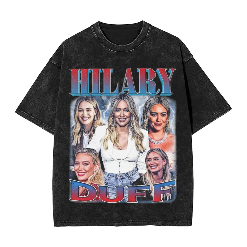 2026 Hete Hilary Duff Nieuw Album Poster Print T-shirt Mannen Vrouwen Vintage Gewassen Katoen Streetwear Mode Oversized Top Zomer Nieuwe Top Korte Mouw T-shirt