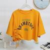 Drawstring Ruched Short Sleeve Tank Tops Tee Women Printing Casual Fashion Crop Top Ladies High Street Tank top Summer Cloth