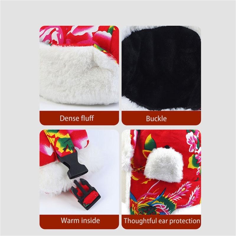 Ethnic Warm Hat Trapper Hat Stylish Floral Caps Warm Hat Ushanka Hat for Outdoor Winter Mask for Skiing Camping Hiking