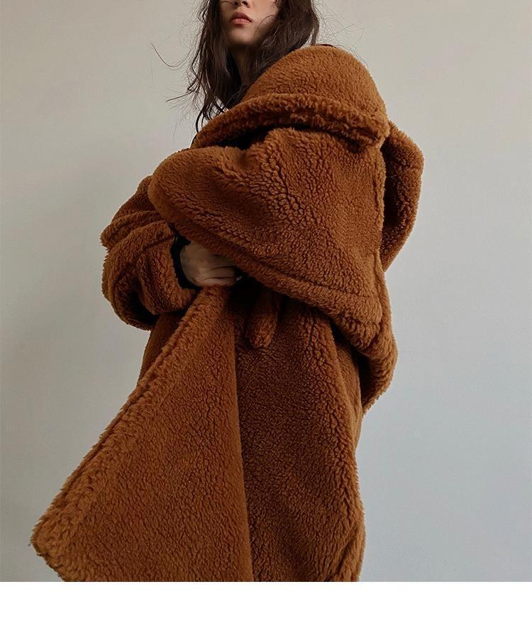 New Women's Winter Faux Fur Coat Long Lapel Hooded Plush Teddy Jacket Female Fluffy Thick Warm Plus Size Overcoat Outerwears