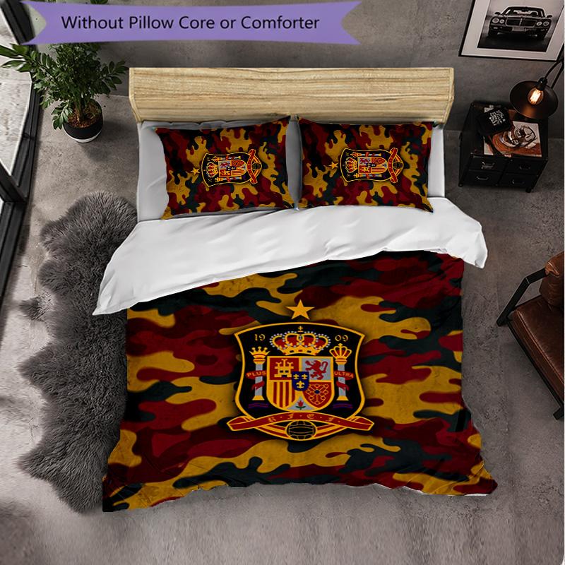 Spain Football Pattern 3 Pieces Bedding Set Soft Microfiber Duvet Cover with Pillow Cases for Bedroom