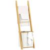 Scaffale da Bagno, Scaffale da Bagno 2 in 1 con 3 Barre, Cesto Biancheria Rimovibile da 48L, Bambù, 43 x 35 x 133 cm, Bianco Crema