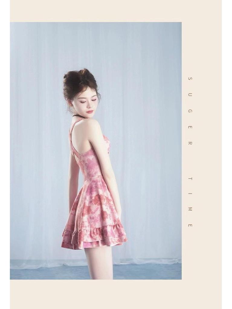 Women's One-Piece Spaghetti Strap Fashion Print Skirt Swimsuit - Conservative Slimming Bodycon Backless Design for Spring Vacation
