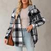 Women's Fashion Classic Casual Fleece Check Jacket Long-Sleeved Autumn/Winter Button-Fastening Colour-Block Hooded Coat