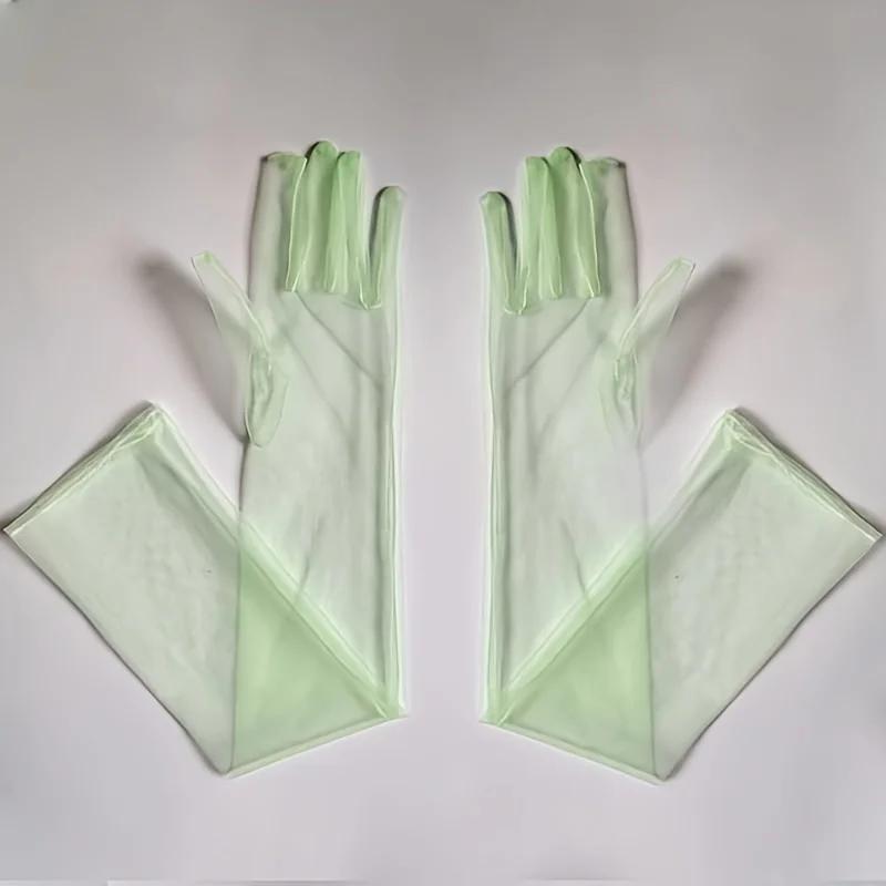 1pc Woman Festival Colorful Long Satin Transparent Gloves with Fingers Black White Red Sexy Dance Party Theme Halloween Wedding
