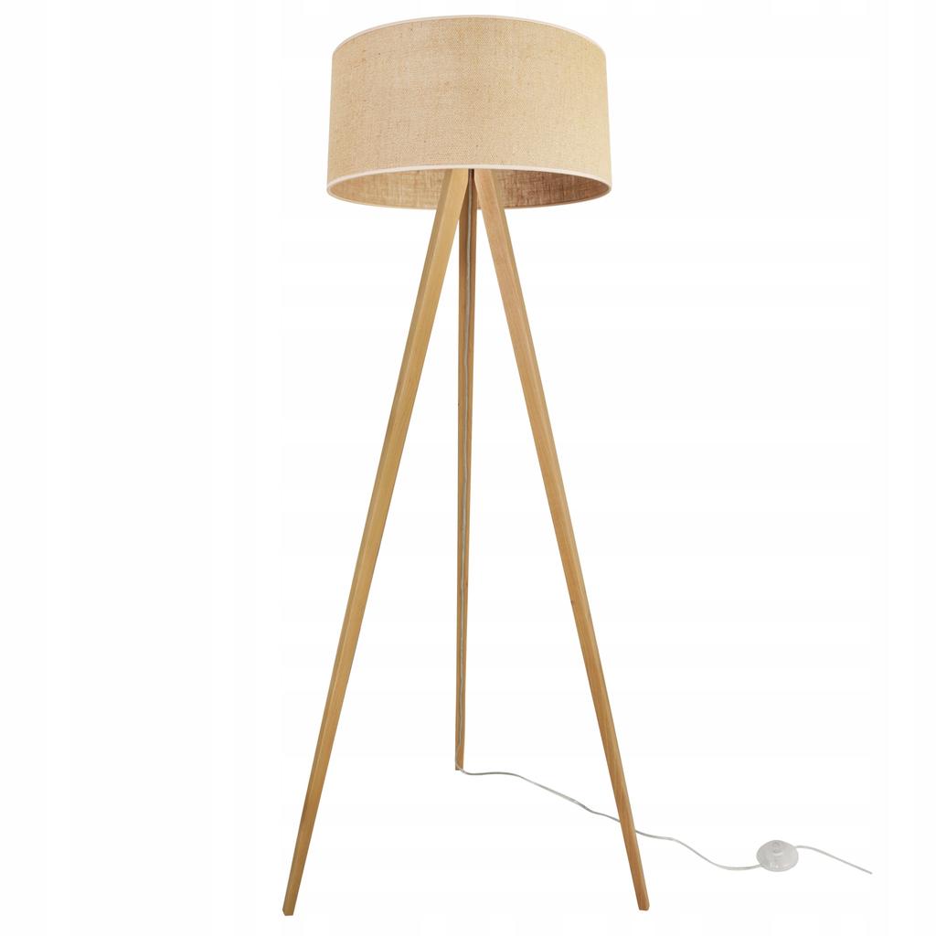 Floor Lamp Standing Tripod Wooden Lampshade 45Cm
