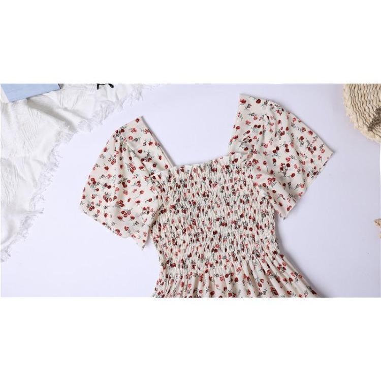 Classy Floral Printed Women Corset Dress Elastic Waist Pleated Long Casual Dress Cheap Comfortable Fashion