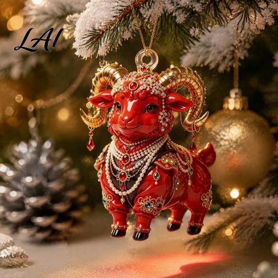 Christmas Party Supplies 2027 New Year Sheep Ornament 2D Acrylic Tree Pendant Xmas Hanging Pendants with String Chinese Zodiac Goat Decor,