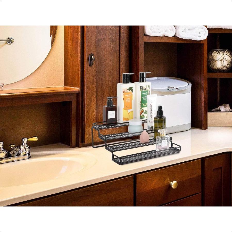 

4-ярусный органайзер для специй, ступенчатая полка, настольный держатель для хранения специй для кухонного шкафа, кладовки, металлический, черный United States