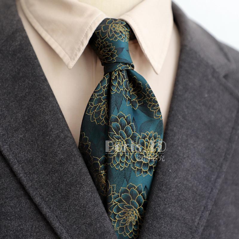 Retro 8Cm Light Luxury Casual Dress Navy Green Brown Pattern Men'S Suit And Tie
