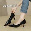 Pointed Rhinestone Square Buckle High Heels Women's Thin Heels 2025 New Spring and Autumn Not Tired Feet Black Suede French Single Shoes