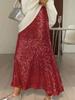 New Foreign Style Shiny Sequins High Waist Elastic Waist Lining Half-Length Skirt Dress for Women