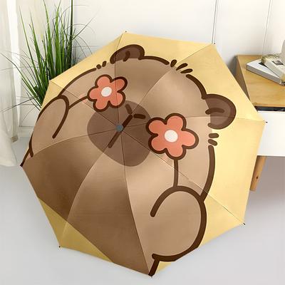 1pc Cute Capybara Automatic Folding Umbrella, Portable Collapsible Design, 8-Rib Iron Frame, All-Season Casual Outdoor Accessory Yy250905079