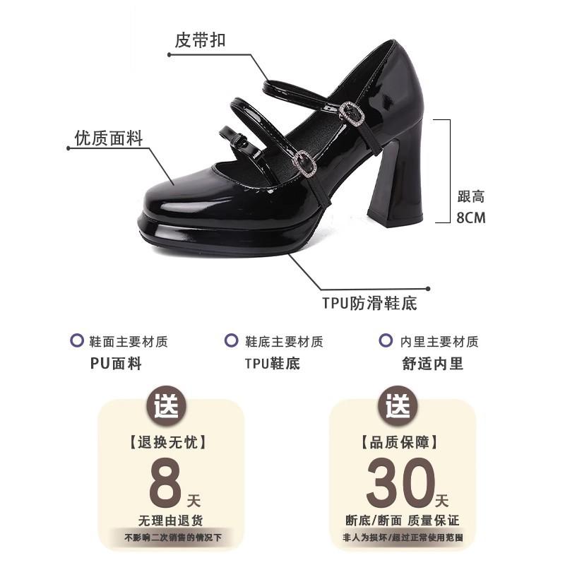 Mary Jane shoes summer new British thick heels high heels square head small leather shoes women's French temperament single shoes with skirt