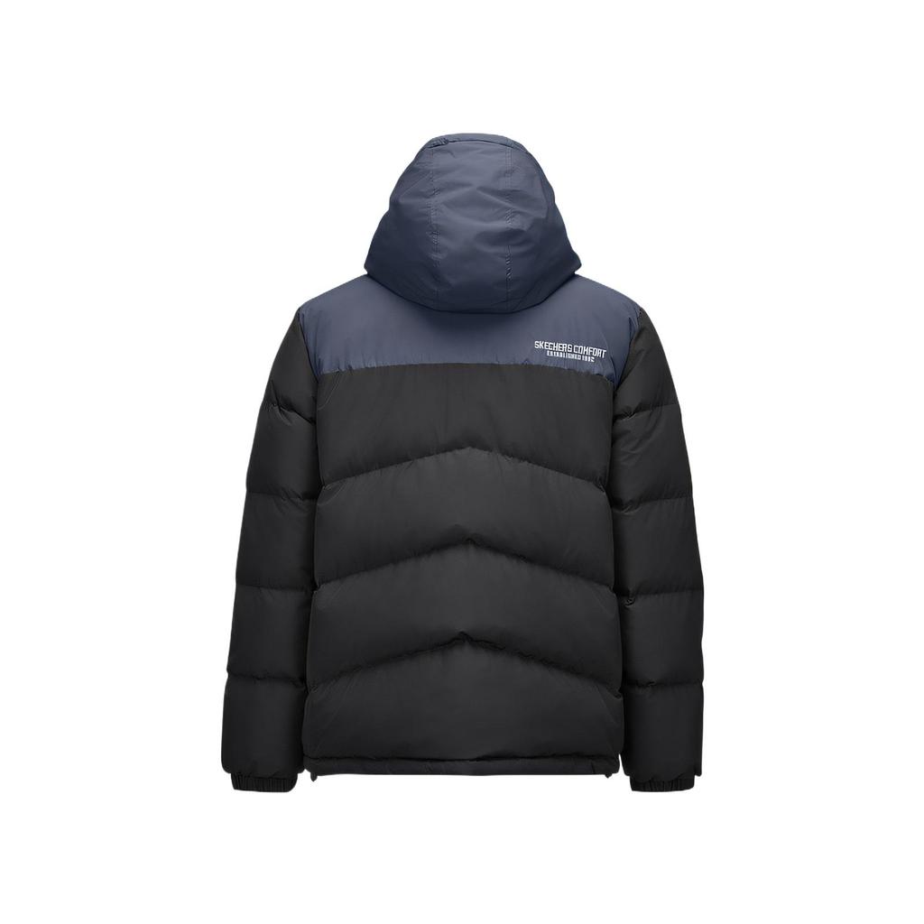 Skechers Outdoor Series Trendy Versatile Comfortable Soft Color Block Hooded Down Jacket Men Outerwear Carbon-Black L424M183-0018