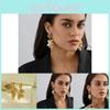 Gold Alloy Chic Geometric Earrings With Pearl Detail Elegance Everyday