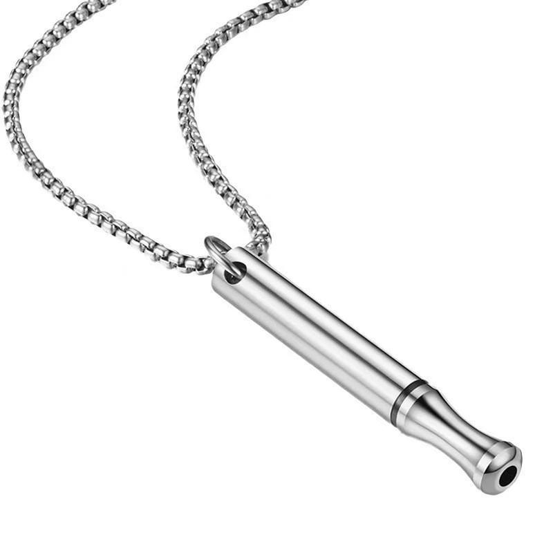 Titanium Steel Whistle Pendant Necklace With Adjustable Chain For Men Women