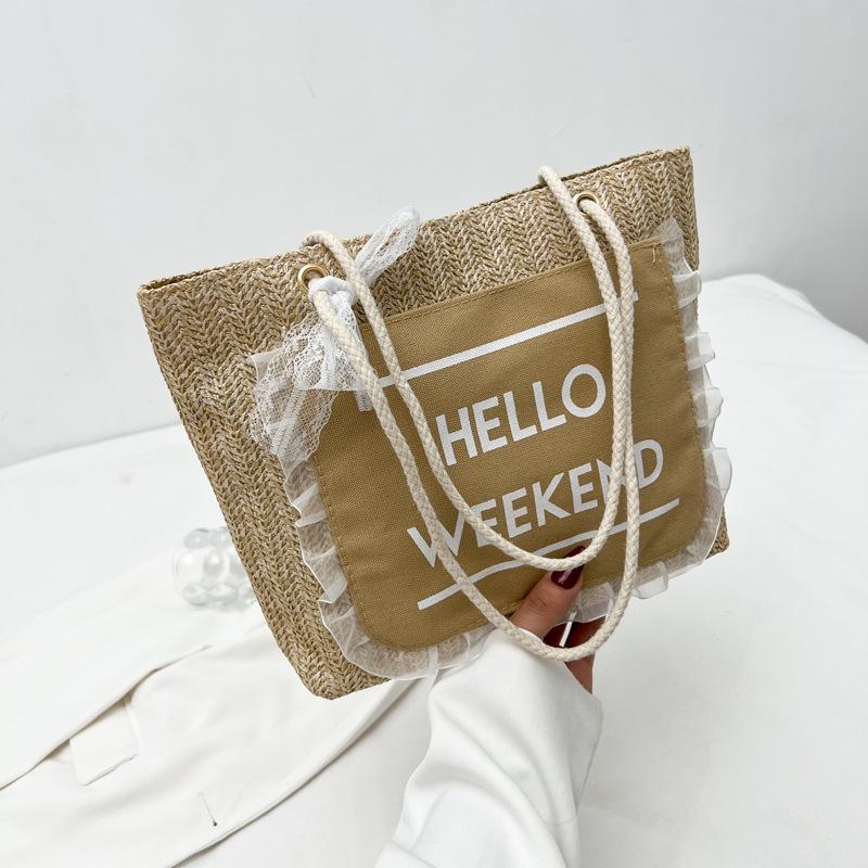 

Летняя плетеная модная сумка-тоут большой вместимости новый нишевый дизайн ретро простая сумка на плечо женская хаки