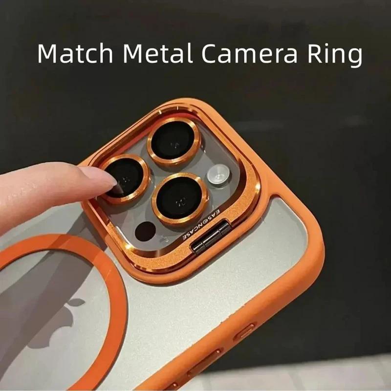 Luxury Magnetic Shockproof Phone Case For iPhone 16 15 14 13 12 11 Pro Max For Magsafe Funda Stand Glass Lens Protector Cover