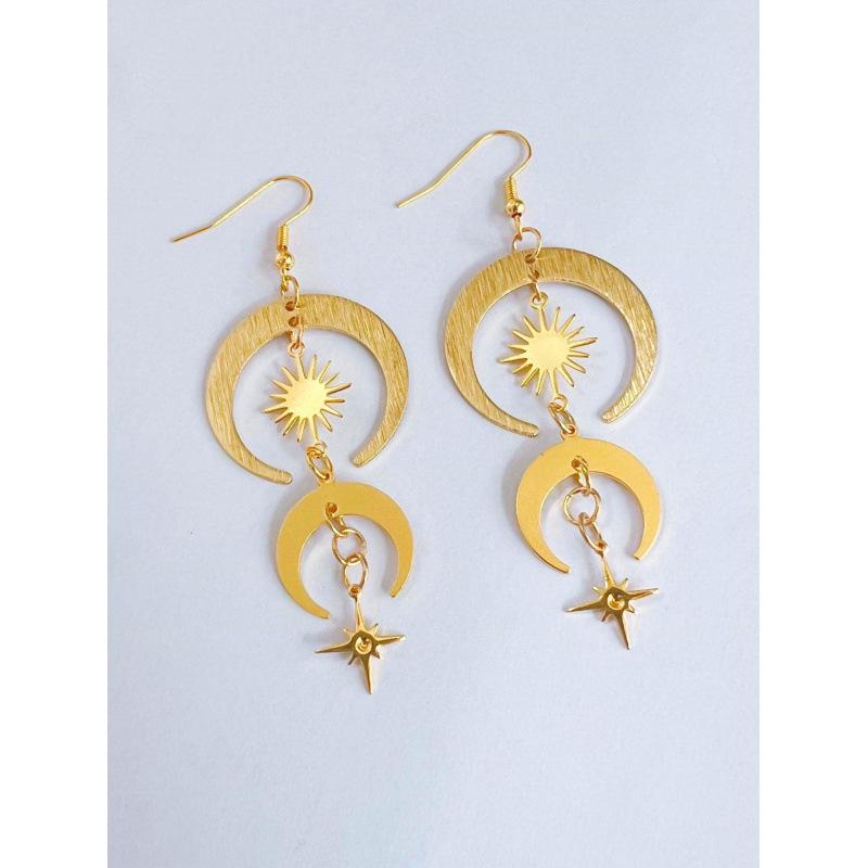 Jun'an Bohemian Sun and Moon Star Earrings Collection