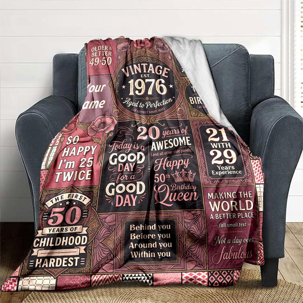 Vintage Anniversary Celebration Customize Your Name Blanket Soft Cozy Perfect For Sofa Couch Office Bed Picnics Ideal For All Seasons Modern Style