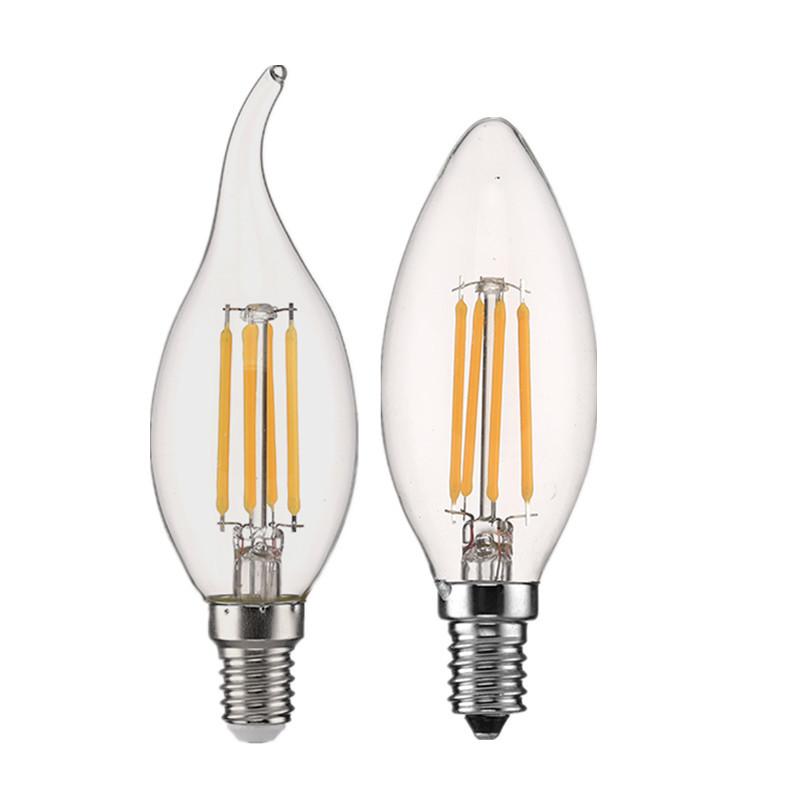 10pcs 6W 4W 2W E14 LED Bulb AC220/240V Filament Candle Light C35 Edison Glass Bulb Retro Antique Vintage Style Cold White Warm