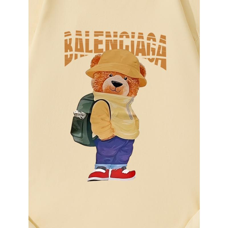 Yellow Hat Bear Autumn Clothing Long Sleeved Pure Cotton New Men's and Women's Top, Spring Inner Layer, Basic Shirt, Round Neck Long Sleeved T-shirt